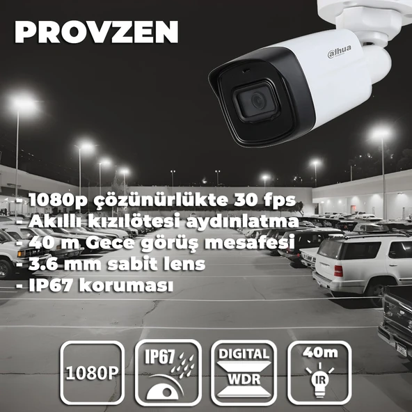 PROVZEN Dahua 5 Kameralı Güvenlik Kamerası 40 Metre Gece Görüşlü - 3