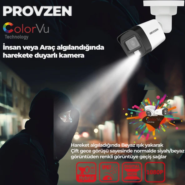 PROVZEN Hikvision 2 Kameralı ColorVu Hibrit Güvenlik Kamerası - 2