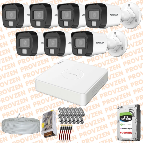 PROVZEN Hikvision 7 Kameralı ColorVu Hibrit Güvenlik Kamerası
