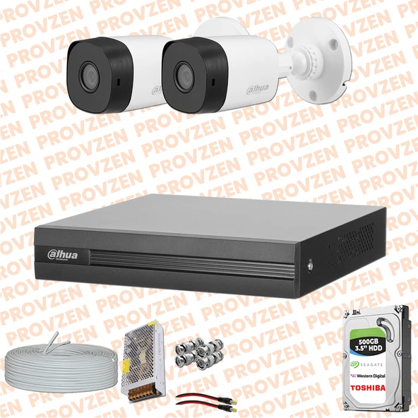 Provzen Dahua 2 Kamera FullHD Güvenlik Kamerası Set 500GB HDD