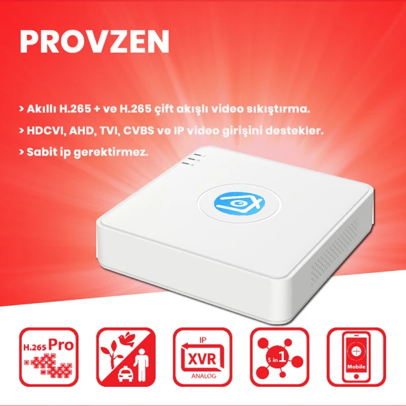 Provzen 4 Kameralı 5MP Lensli 1080P FullHD Gece Görüş Renkli Set - 3