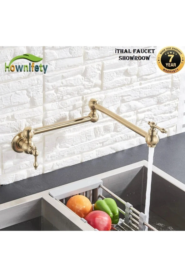 Mutfak Ocak Üstü Musluk Pot Yeni Model Fırçalanmış Mat Gold Antik Yeni Ithal 7 Yıl Garantili ürün görseli