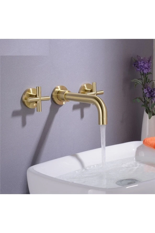 Banyo Lavabo Bataryası Ankastre Mat Gold 3'lü Set Yeni 5 Yıl Garantili+sıva Altı Dahil