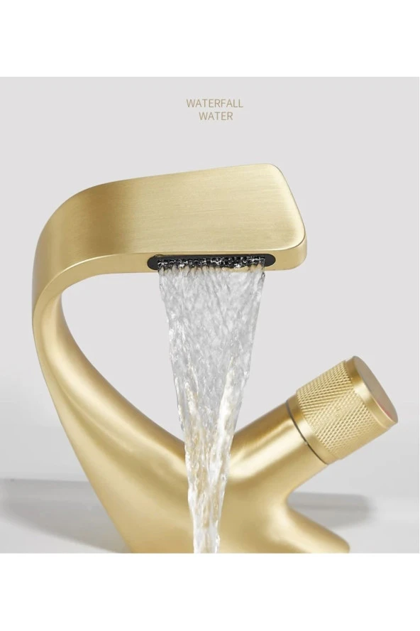 Banyo Lavabo Bataryası Mat Gold Şelale Tasarım Yeni Model 7 Yıl Garantili Ithal - 3