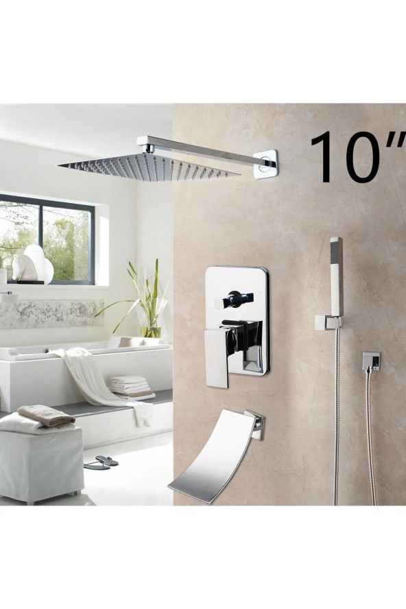 Banyo Bataryası Duş Seti Ankastre Krom Şelale 30x30 Tepe Duş 7 Yıl Garantili Sıva Altı Dahil - 1