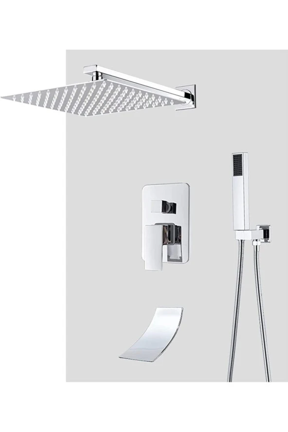 Banyo Bataryası Duş Seti Ankastre Krom Şelale 30x30 Tepe Duş 7 Yıl Garantili Sıva Altı Dahil - 2