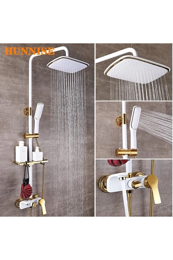 Banyo Bataryası Duş Seti Altın Dore Beyaz
