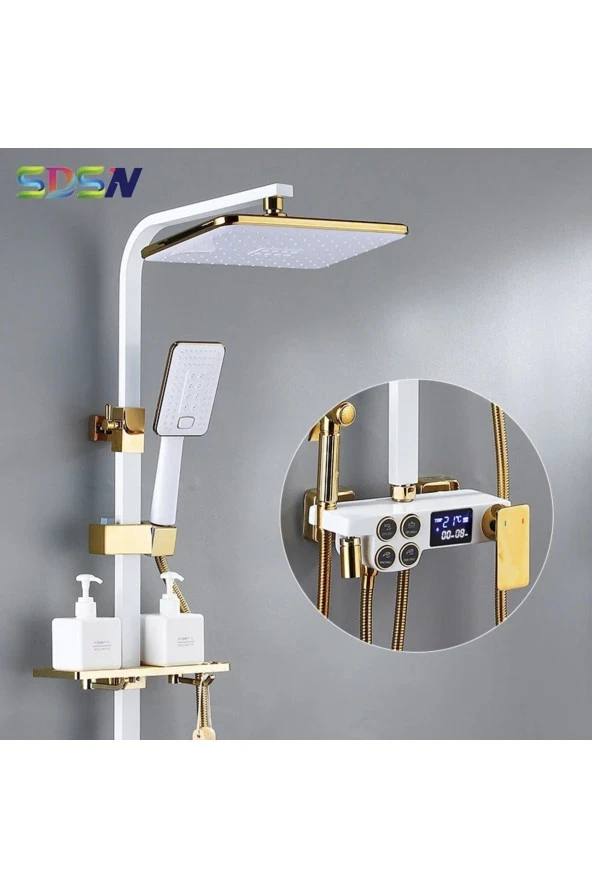 Banyo Bataryası Duş Seti Dijital Yeni Model Beyaz/gold Bideli Termostatlı Ithal 7 Yıl Garantili ürün görseli