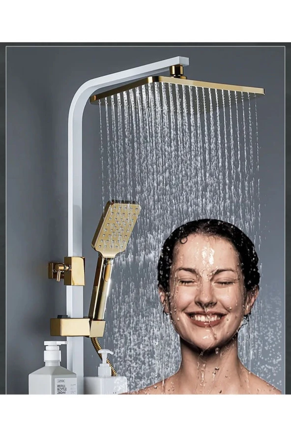 Banyo Bataryası Duş Seti Dijital Yeni Model Beyaz/gold Bideli Termostatlı Ithal 7 Yıl Garantili - Resim 2