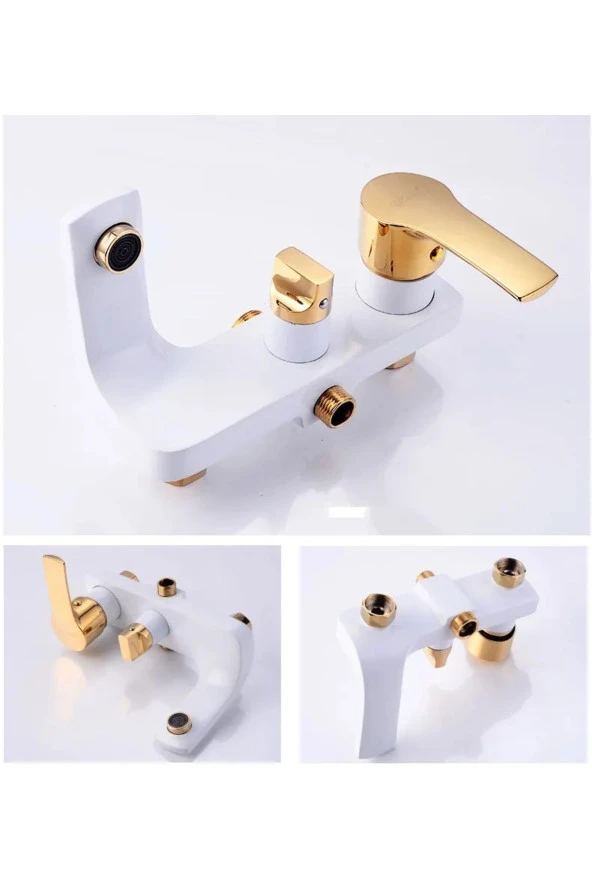 Banyo Bataryası Duş Seti Altın Dore Beyaz - Resim 4
