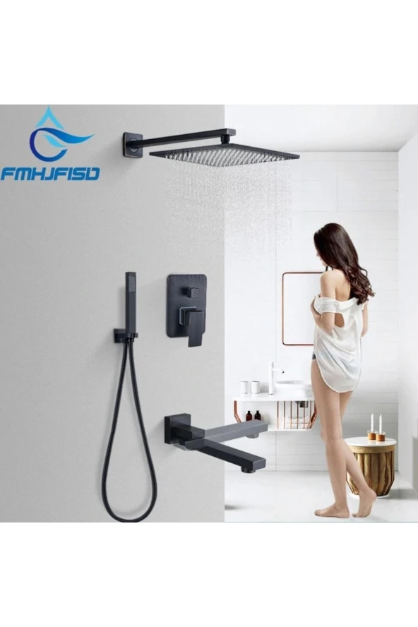 Ankastre Banyo Bataryası Duş Seti Mat Siyah 30x30cm Tepe Duş Yeni Ürün Ithal 7 Yıl Garantili ürün görseli