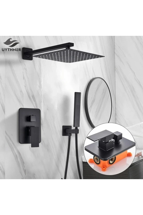 Ankastre Banyo Bataryası Duş Seti Mat Siyah 30x30cm Tepe Duş Yeni Ürün Ithal 7 Yıl Garantili - 2