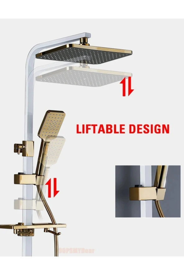 Banyo Bataryası Duş Seti Dijital Yeni Model Beyaz/gold Bideli Termostatlı Ithal 7 Yıl Garantili - Resim 5