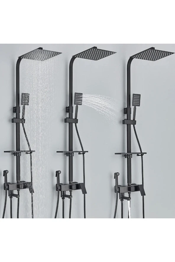Banyo Bataryası Duş Seti Mat Siyah Sepetli Bideli Yeni Model Ithal 5 Yıl Garantili - 5