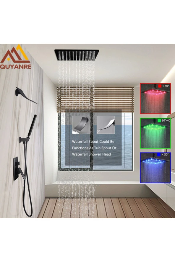 Banyo Bataryası Ankastre Duş Seti Mat Siyah 30x30cm Tepe Duş Yeni Şelale Ürün 5 Yıl Garantili - Resim 4