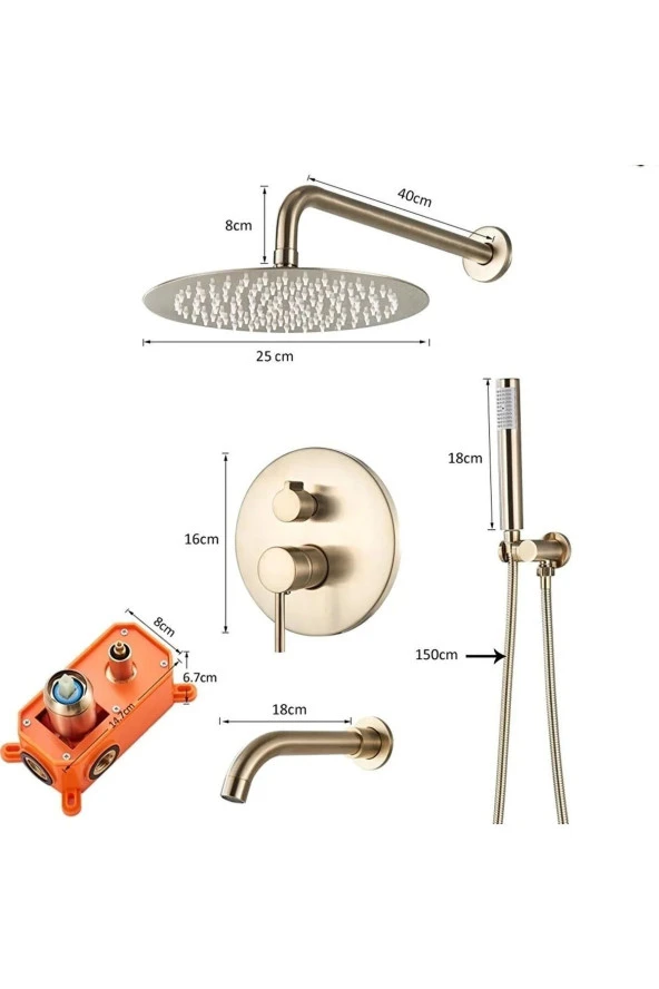 Banyo Bataryası Duş Seti Ankastre Mat Gold Yeni Ürün 3 Yollu Model Sıva Altı Dahil 7 Yıl Garantili - 4