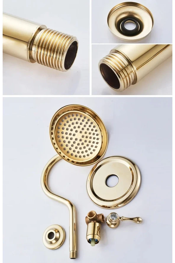 Banyo Bataryası Duş Seti Ankastre Gold Özel Renk Taşlı 5 Yıl Garantili Sıva Altı Dahil - 3