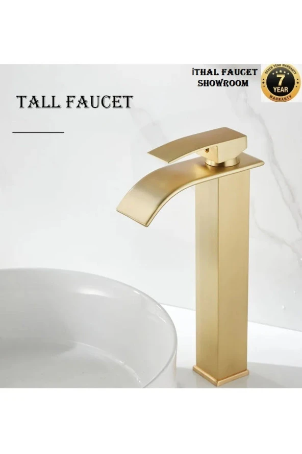 Banyo Çanak Lavabo Bataryası Mat Gold Renk Şelale Model 7 Yıl Garantili Ithal
