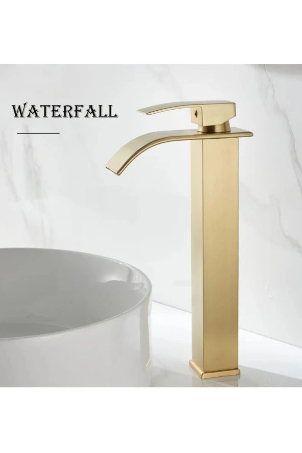 Banyo Çanak Lavabo Bataryası Mat Gold Renk Şelale Model 7 Yıl Garantili Ithal - 2