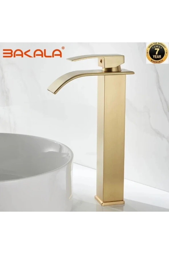 Banyo Çanak Lavabo Bataryası Mat Gold Renk Şelale Model 7 Yıl Garantili Ithal - 4