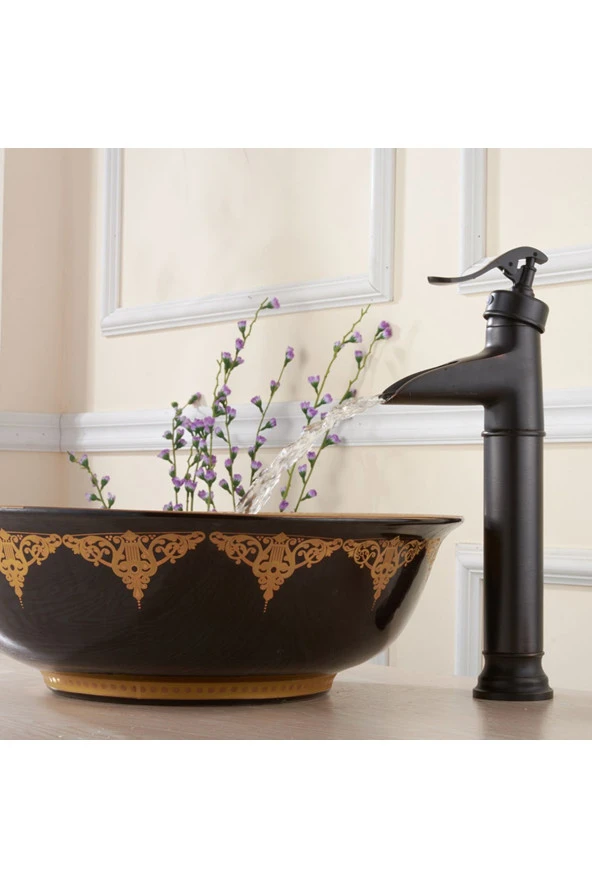 Banyo Çanak Lavabo Bataryası Siyah Şelale Model 5 Yıl Garantili Ithal - 2