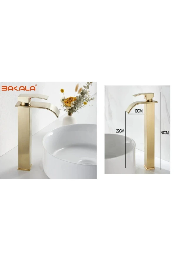 Banyo Çanak Lavabo Bataryası Mat Gold Renk Şelale Model 7 Yıl Garantili Ithal - 5