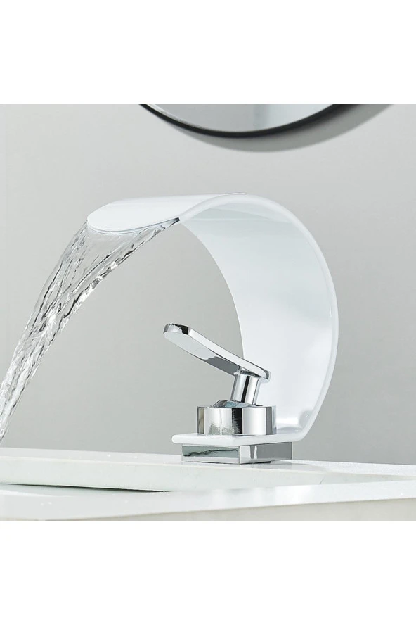 BANYO LAVABO BATARYASI BEYAZ/KROM ŞELALE 5 YIL GARANTİLİ İTHAL YENİ OVAL TASARIM. - 3