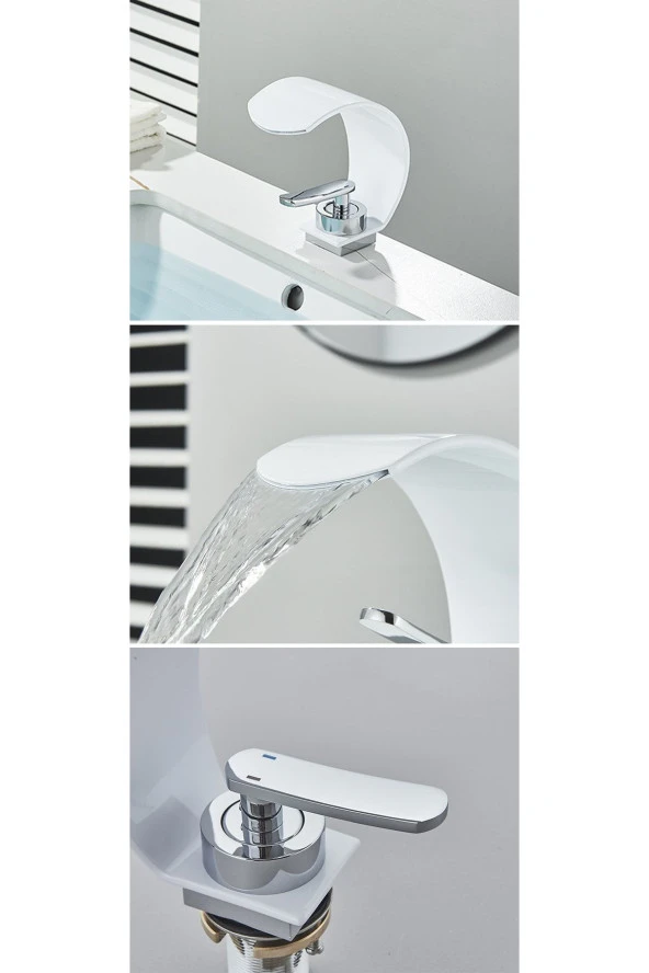BANYO LAVABO BATARYASI BEYAZ/KROM ŞELALE 5 YIL GARANTİLİ İTHAL YENİ OVAL TASARIM. - 5