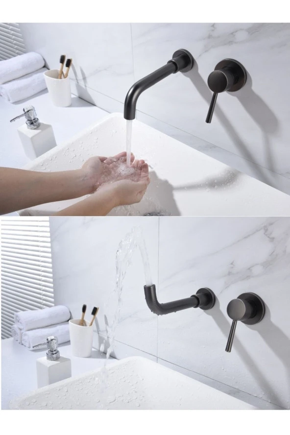 Banyo Lavabo Bataryası Ankastre Siyah Set Yeni 5 Yıl Garantili Sıva Altı Dahil - 4