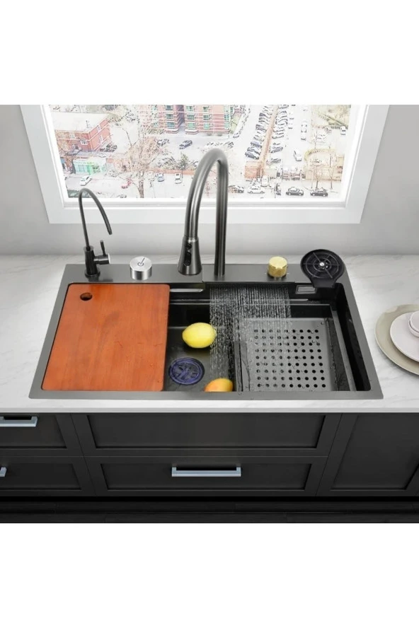 Dijital Akıllı Eviye Seti Ve Bataryası Antrasit Çelik 6 Fonksiyon Full Set Ithal 7 Yıl Garanti - 2