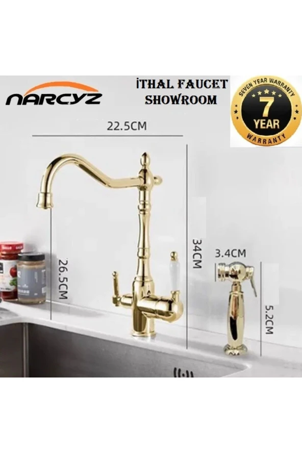 Mutfak Evye Bataryası Dual Flow Su Arıtma Çıkışlı Bide Fiskiyeli Altın Dore 7 Yıl Garantili Ithal ürün görseli