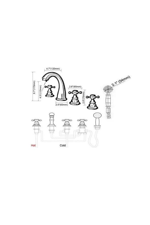 Banyo Lavabo Bataryası Ankastre Antik 5'li Set Yeni Adınıza Faturalı 5 Yıl Garantili - Resim 4