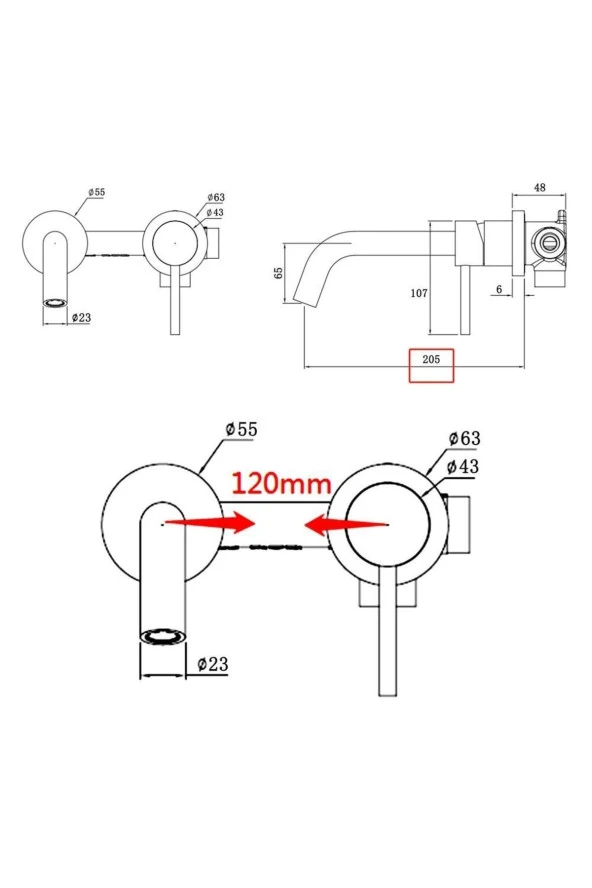 Banyo Lavabo Bataryası Ankastre Siyah Set Yeni 5 Yıl Garantili Sıva Altı Dahil - 6