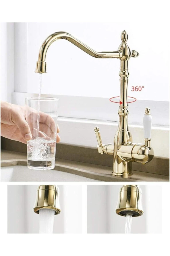 Mutfak Evye Bataryası Dual Flow Su Arıtma Çıkışlı Bide Fiskiyeli Altın Dore 7 Yıl Garantili Ithal - Resim 3