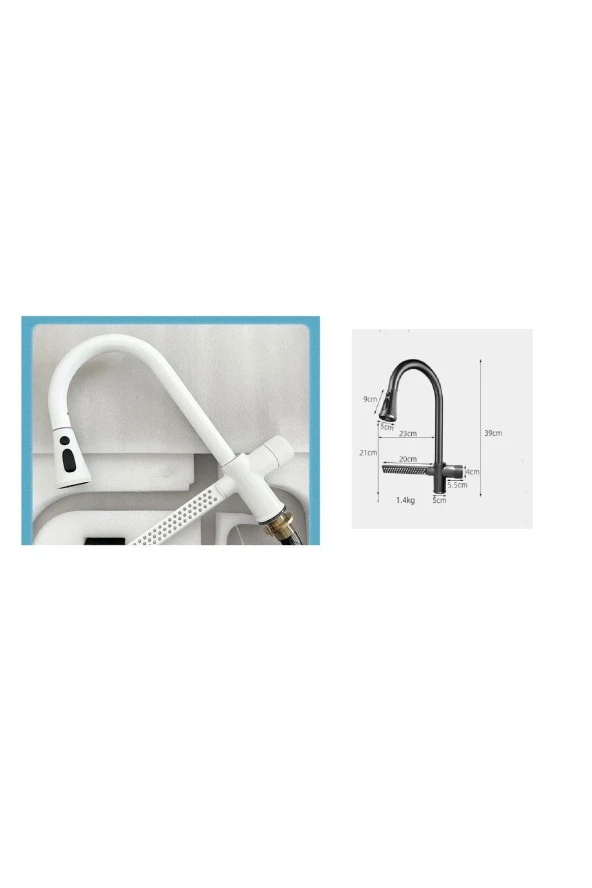 Mutfak Evye Bataryası Şelaleli Yeni Tasarım Fiskiyeli Fonksiyonlu Mat Beyaz 7 Yıl Garantili - Resim 3