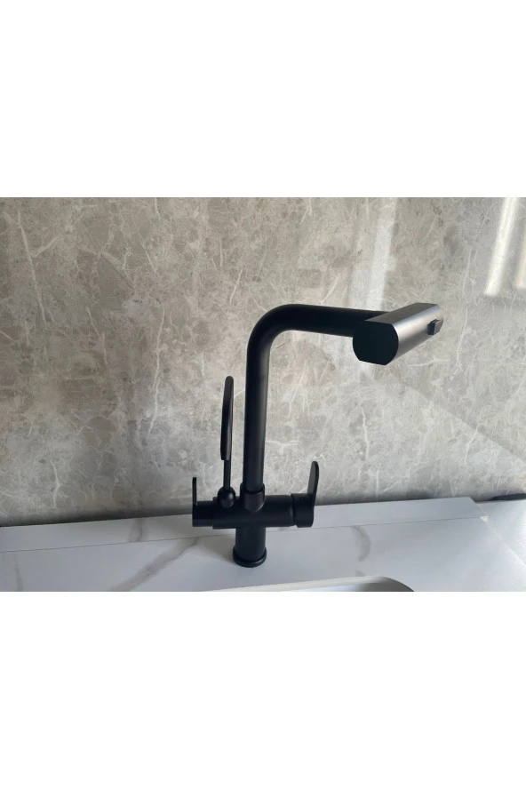 Mutfak Eviye Bataryası Dual Flow Arıtma Çıkışlı Duş Şelale 3 Fonksiyon Mat Siyah Ithal 7 Yıl Garanti - Resim 2
