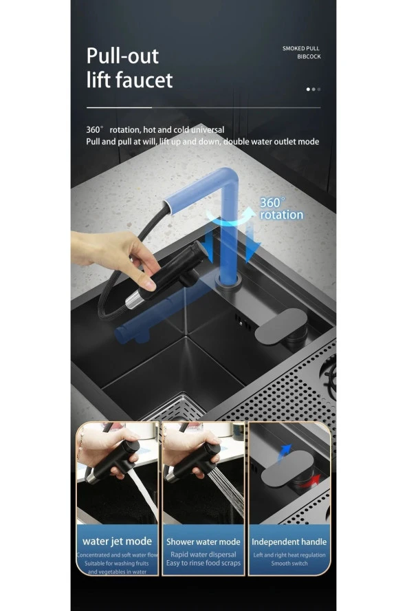 Mutfak Evye Bataryası Pencere Önü Asansörlü Yeni Sistem Mat Siyah 10 Yıl Garantili - Resim 2