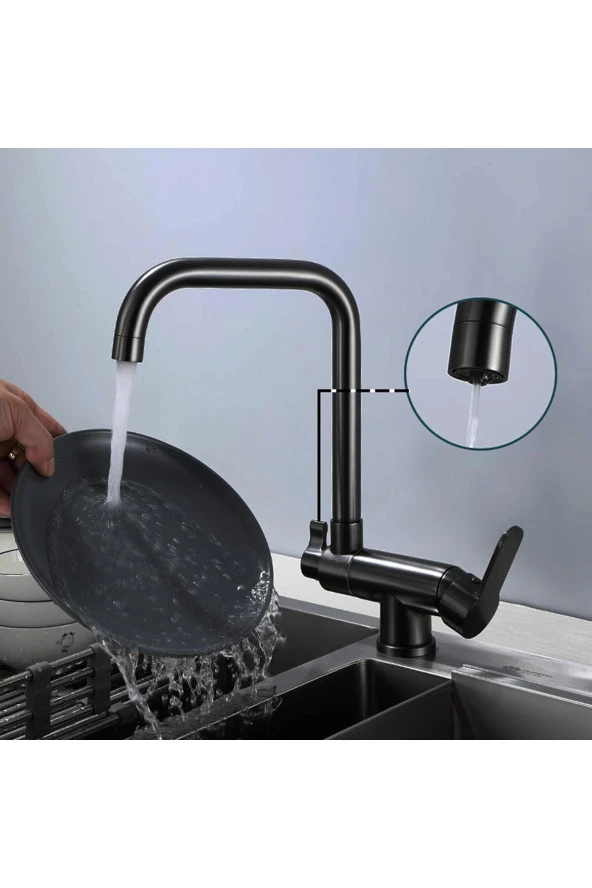 Mutfak Pencere Önü Katlanır Evye Bataryası Su Arıtma Çıkışlı Mat Siyah Yeni 7 Yıl Garantili Ithal - Resim 3