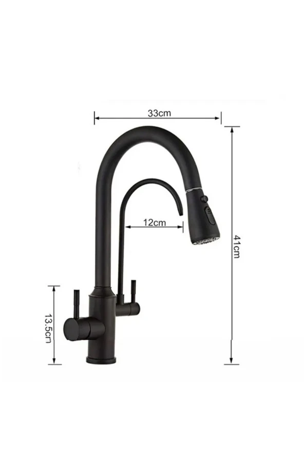 Mutfak Evye Bataryası Dual Flow Su Arıtma Çıkışlı Spiralli Fiskiyeli 7 Yıl Garantili Ithal Mat Siyah - Resim 5