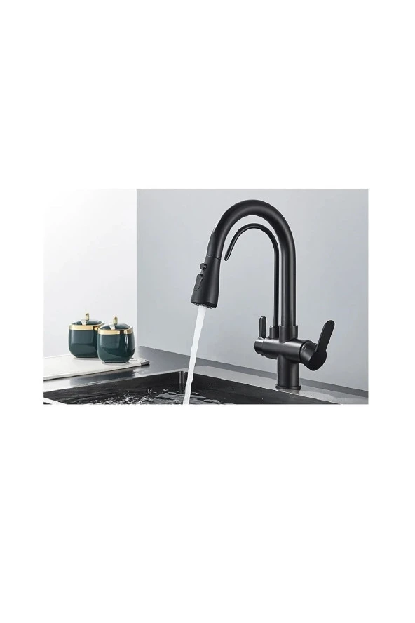 Mutfak Evye Bataryası Kısa Model Su Arıtma Çıkışlı Led Fiskiye Spiralli 7 Yıl Garanti Ithal Siyah - Resim 2