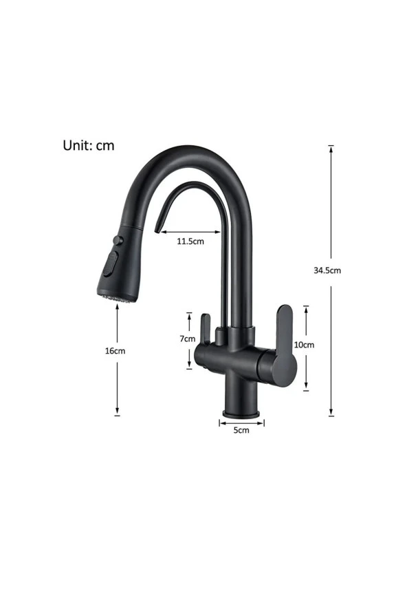 Mutfak Evye Bataryası Kısa Model Su Arıtma Çıkışlı Led Fiskiye Spiralli 7 Yıl Garanti Ithal Siyah - Resim 3