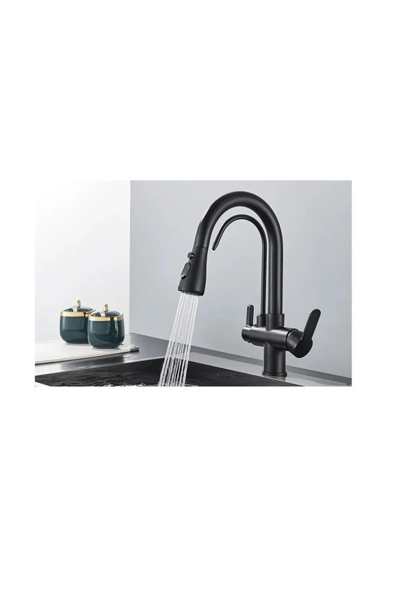 Mutfak Evye Bataryası Kısa Model Su Arıtma Çıkışlı Led Fiskiye Spiralli 7 Yıl Garanti Ithal Siyah - Resim 4