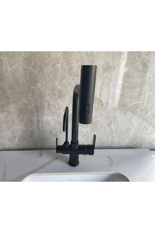 Mutfak Eviye Bataryası Dual Flow Arıtma Çıkışlı Duş Şelale 3 Fonksiyon Mat Siyah Ithal 7 Yıl Garanti - Resim 6