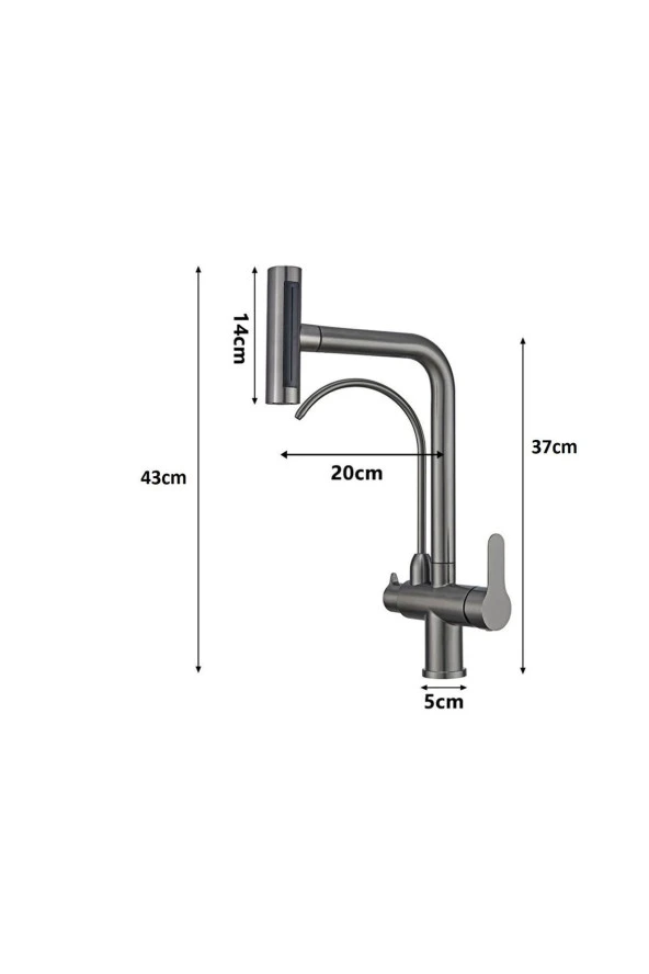 Mutfak Eviye Bataryası Dual Flow Arıtma Çıkışlı Duş Şelale 3 Fonksiyon Antrasit Ithal 7 Yıl Garanti - Resim 6