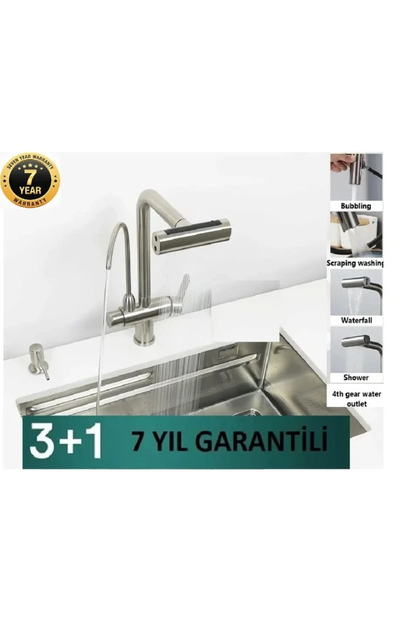 MUTFAK EVİYE BATARYASI ARITMA ÇIKIŞLI SIVI SABUNLUK DUŞ ŞELALE 4 FONKSİYON NİKEL İTHAL 7 YIL GARANTİ - Resim 5