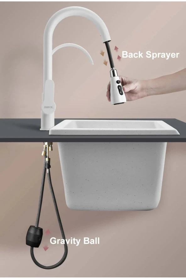 Mutfak Evye Bataryası Smart Dual Flow Su Arıtma Çıkışlı Mat Beyaz Dokunmatik Spiralli 7 Yıl Garanti - Resim 6