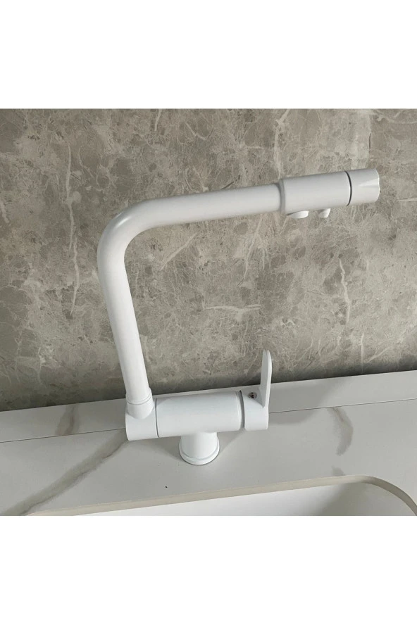 Mutfak Evye Bataryası Dual Flow Su Arıtma Çıkışlı Yeni Tasarım Mat Beyaz Katlanır 7 Yıl Garantili - Resim 4