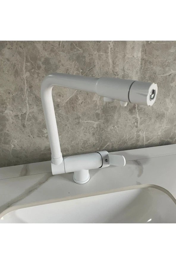 Mutfak Evye Bataryası Dual Flow Su Arıtma Çıkışlı Yeni Tasarım Mat Beyaz Katlanır 7 Yıl Garantili - Resim 6