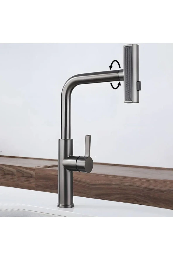 Mutfak Eviye Bataryası Duş Şelale 3 Fonksiyonlu Spiralli Ithal 7 Yıl Garantili Antrasit - Resim 2