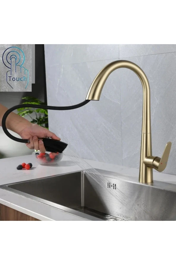 Mutfak Evye Bataryası Mat Gold Smart Dokunmatik Spiralli Fiskiyeli 7 Yıl Garantili İthal - Resim 2